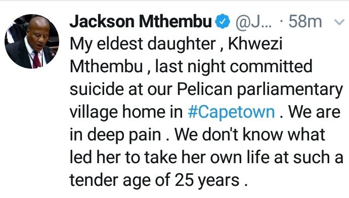 Khwezi Mthembu committed suicide