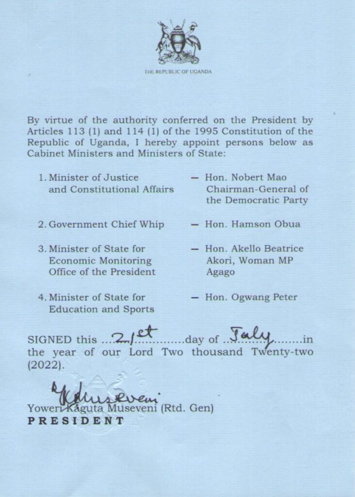 Museveni appoints Norbet Mao (1)