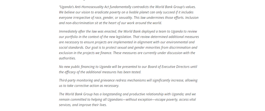 World Bank Group Statement on Uganda