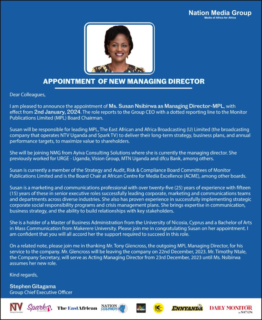 Susan Nsibirwa Appointed
